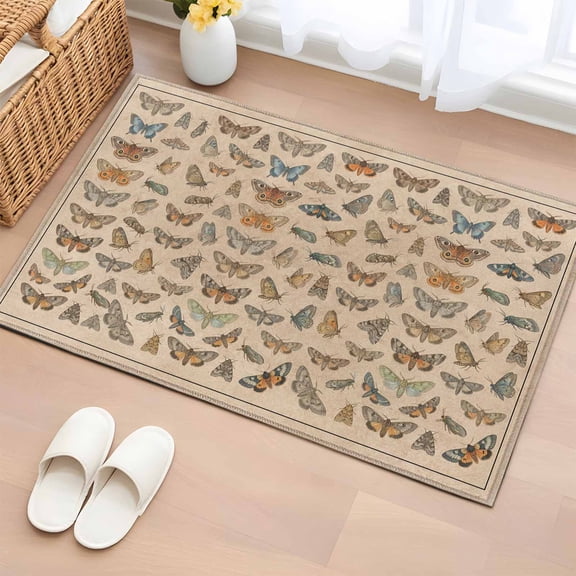 Entryway Rug 2'x3', Vintage Butterflies Small Rug for Kitchen Bathroom Door Mat Indoor Entrance, Retro Animal Biological Atlas Brown Non-Slip Area Rugs Floor Mats Carpet Front Door Rugs