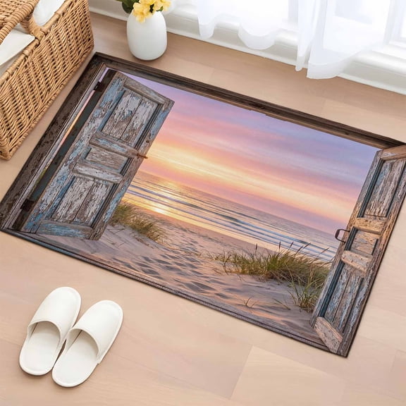 Entryway Rug 2'x3', Vintage Door Coastal Small Rug for Kitchen Bathroom Door Mat Indoor Entrance, Sunset Seaside Summer Beach Non-Slip Area Rugs Floor Mats Carpet Front Door Rugs