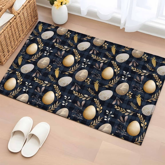 Entryway Rug 2'x3', Vintage Easter Eggs Small Rug for Kitchen Bathroom Door Mat Indoor Entrance, Spring Botanical Leaves Black Non-Slip Area Rugs Floor Mats Carpet Front Door Rugs
