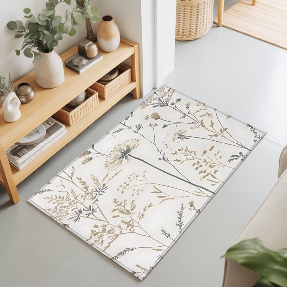 Entryway Rug 2'x3', Vintage Floral Botanical Kitchen Runner Rugs Non-Slip Carpet Mats, Watercolor Flower Bedside Rugs Runners Washable Floor Carpet for Bathroom Laundry Room
