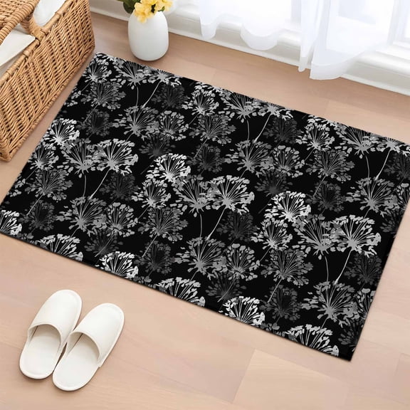 Entryway Rug 2'x3', Vintage Floral Small Rug for Kitchen Bathroom Door Mat Indoor Entrance, Black Dandelion Plants Country Botanical Non-Slip Area Rugs Floor Mats Carpet Front Door Rugs
