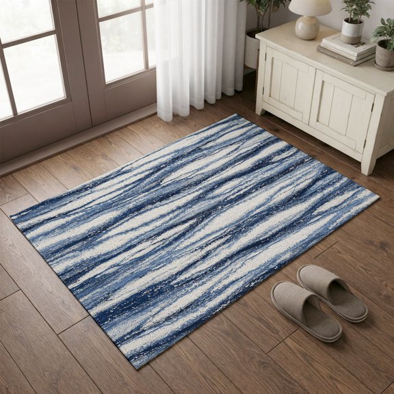 Entryway Rug 2'x3', Vintage Navy Blue Waves Small Rug for Kitchen Bathroom Door Mat Indoor Entrance, Coastal Nautical Abstract Art Non-Slip Area Rugs Floor Mats Carpet Front Door Rugs