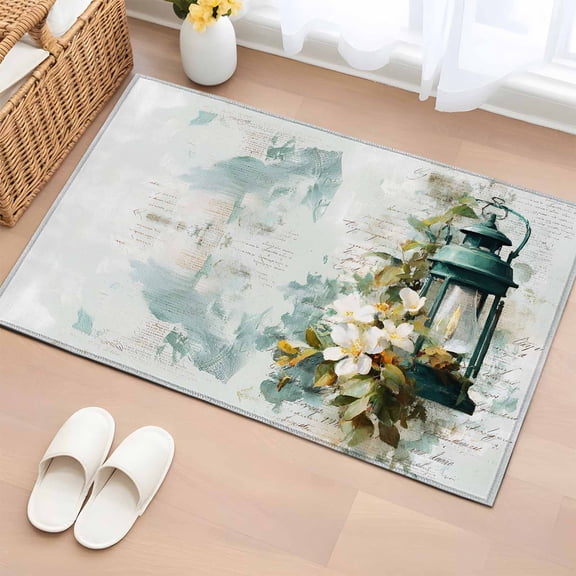 Entryway Rug 2'x3', Vintage Oil Light Small Rug for Kitchen Bathroom Door Mat Indoor Entrance, Spring Flowers Leaves Candles Country Non-Slip Area Rugs Floor Mats Carpet Front Door Rugs