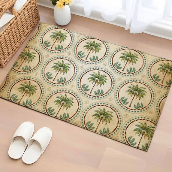 Entryway Rug 2'x3', Vintage Palm Trees Small Rug for Kitchen Bathroom Door Mat Indoor Entrance, Summer Botanical Retro Watercolor Non-Slip Area Rugs Floor Mats Carpet Front Door Rugs