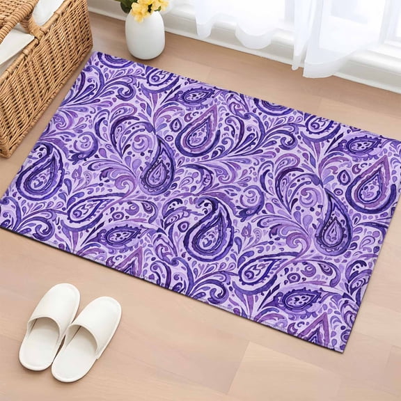 Entryway Rug 2'x3', Vintage Purple Small Rug for Kitchen Bathroom Door Mat Indoor Entrance, Retro Botanical Abstract Art Non-Slip Area Rugs Floor Mats Carpet Front Door Rugs