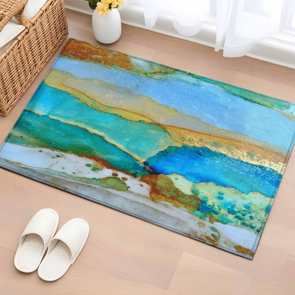 Entryway Rug 2'x3', Watercolor Marble Small Rug for Kitchen Bathroom Door Mat Indoor Entrance, Vintage Abstract Marble Texture Non-Slip Area Rugs Floor Mats Carpet Front Door Rugs