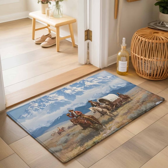 Entryway Rug 2'x3', Western Cowboys Kitchen Runner Rugs Non-Slip Carpet Mats, Mountain Grass Sky Natural Scenery Bedside Rugs Runners Washable Floor Carpet for Bathroom Laundry Room