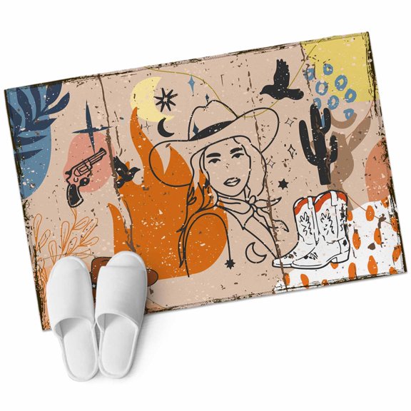 Entryway Rug 2'x3' Western Cowboys Small Area Rug Non-Slip Front Door Mat Washable Floor Carpet for Indoor Entrance Kitchen Bathroom