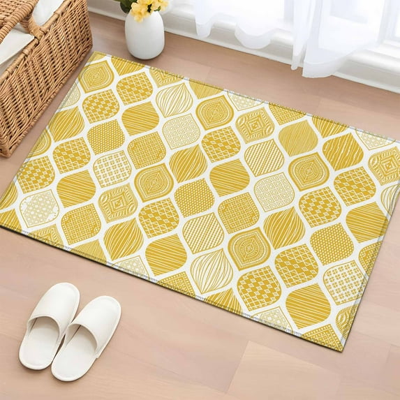 Entryway Rug 2'x3', Yellow Geometric Small Rug for Kitchen Bathroom Door Mat Indoor Entrance, Morocco Modern Abstract Plaid Art Non-Slip Area Rugs Floor Mats Carpet Front Door Rugs