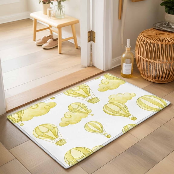 Entryway Rug 2'x3', Yellow Hot Air Balloon Kitchen Runner Rugs Non-Slip Carpet Mats, Modern Balloon Float Clouds Bedside Rugs Runners Washable Floor Carpet for Bathroom Laundry Room