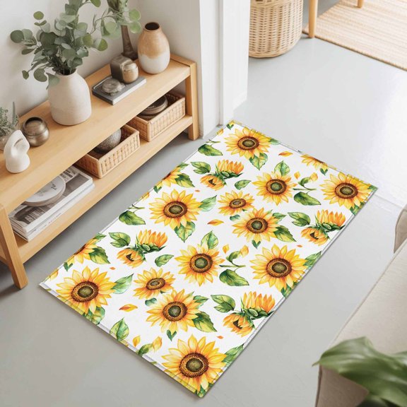Entryway Rug 2'x3', Yellow Sunflower Kitchen Runner Rugs Non-Slip Carpet Mats, Country Petals Floral Summer Spring Bedside Rugs Runners Washable Floor Carpet for Bathroom Laundry Room