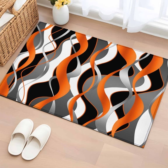 Entryway Rug 2x3 Ft,Abstract Stripes Non Slip Small Area Rugs for Front Door,Retro Modern Orange Black Gray Lines Washable Low Pile Accent Carpet Doormat for Indoor Entrance Kitchen Bathroom Doorway