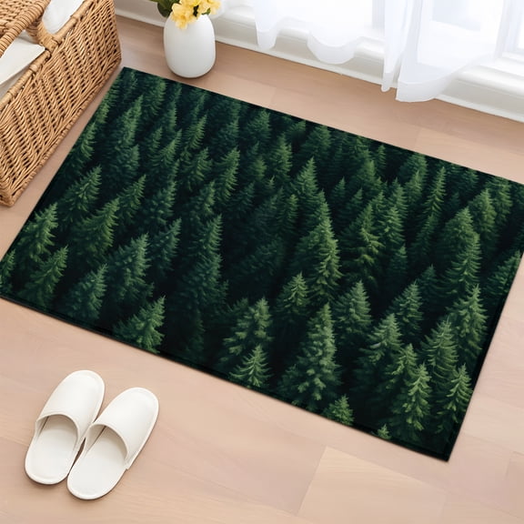 Entryway Rug 2x3 Ft, Green Forest Non Slip Small Area Rugs for Front Door, Modern Pine Trees Mysterious Art Washable Low Pile Accent Carpet Doormat for Indoor Entrance Kitchen Bathroom Doorway