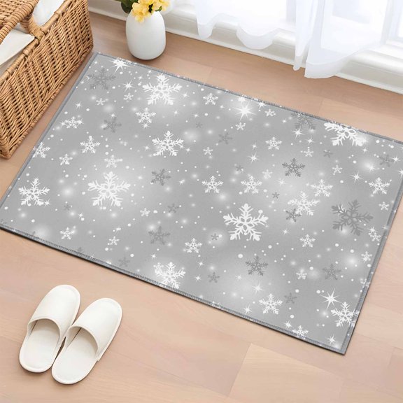 Entryway Rug 2x3 Ft,Grey Snowflake Christmas Non Slip Small Area Rugs for Front Door,Winter Xmas Snowflake Gray Modern Art Low Pile Accent Carpet Doormat for Indoor Entrance Kitchen Bathroom Doorway