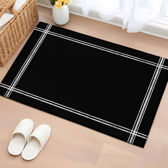 Entryway Rug 2x3 Ft, Pure Black Non Slip Small Area Rugs for Front Door, Simple Solid Color Washable Low Pile Accent Carpet Doormat for Indoor Entrance Kitchen Bathroom Doorway