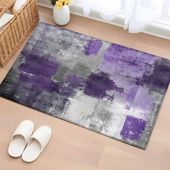 Entryway Rug 2x3 Ft,Purple Grey Non Slip Small Area Rugs for Front Door,Modern Oil Painted Abstract Art Aesthetics Washable Low Pile Accent Carpet Doormat for Indoor Entrance Kitchen Bathroom Doorway