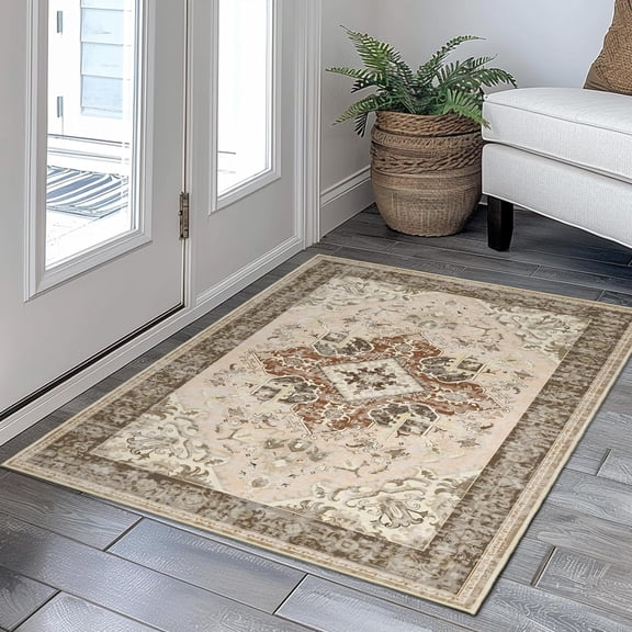 Entryway Rug - 2x3 Washable Mini Rug Front Door Mat Indoor Entrance Non Slip Kitchen Throw Rugs Vintage Entry Rug, Orange