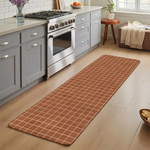 Entryway Runner Rug 19.7''x63'',Burnt Orange Plaid Indoor Outdoor Front Door Mat with Non-Slip Rubber,Farmhouse Buffalo Checkered Gingham Runner Doormat for Hallway Kitchen Back Door Entrance