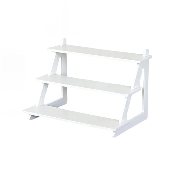 Entryway Shelf Stepped White Display Stand, Compact Desktop Shelf for Small Decor, Figurines, Stationery and Home Storage