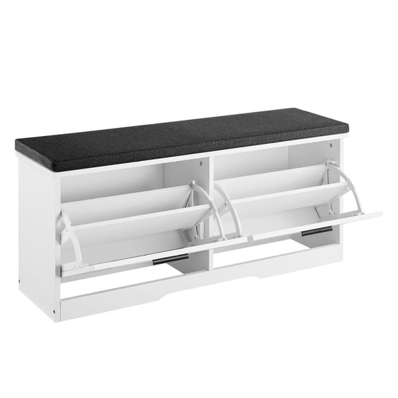 Entryway Shoe Bench, 39.4 x 12 x 18.7 Inch Shoe Organizer with Flip Drawers, 440lbs Capacity, Narrow Shoe Rack with Cushion, Black & White