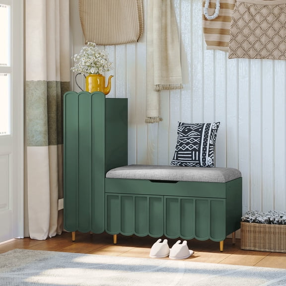 Entryway Shoe Bench, Lift Top Storage Box,L Shape Living Room Shoe Organizer Cabinet