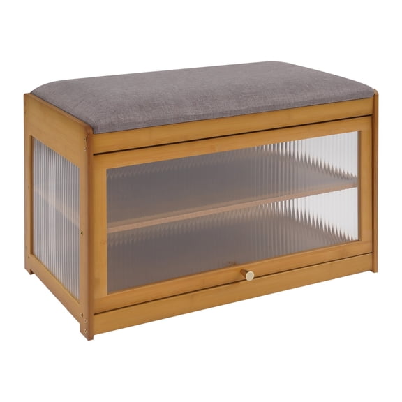 Entryway Shoe Bench with Cushion 2-Tier Shoe Bench with Clear Acrylic Doors 165 lb Shoe Rack for Entry, Hallway, Living Room, 28"x13"16.5"(Brown)