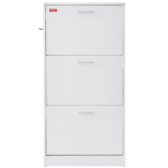 Entryway Shoe Cabinet with 3 Flip-Down Drawers, Freestanding Shoe Rack for Boots, Heels & Slippers, Compact Shoe Storage with Side Hooks (Hallway/Living Room Use)