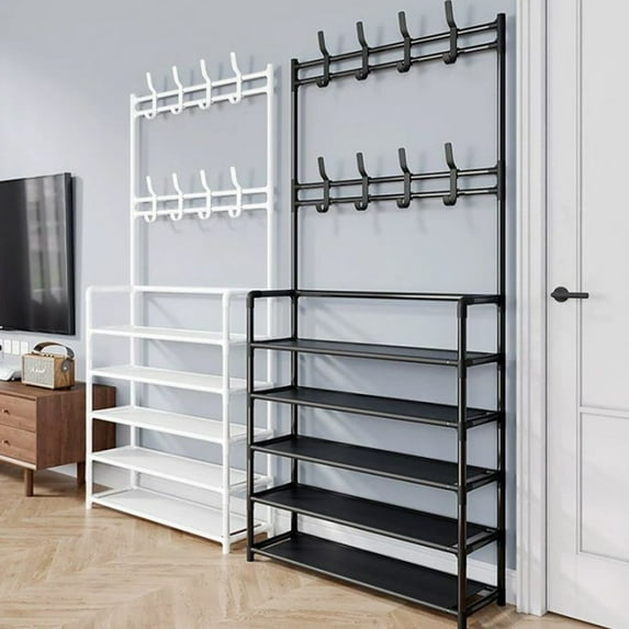 Entryway Shoe Rack With Coat Rack, 5-Layer Organizer, Metal ...