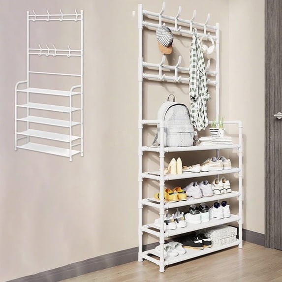 Entryway Shoe Rack Coat Rack Organizer 5-Layer Shoe Storage Solution for Bedroom Dorm Room