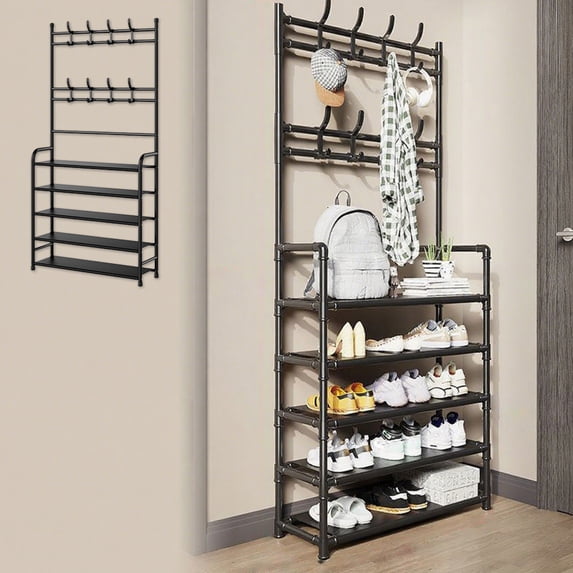 Entryway Shoe Rack Coat Rack Organizer 5-Layer Shoe Storage Solution for Bedroom Dorm Room