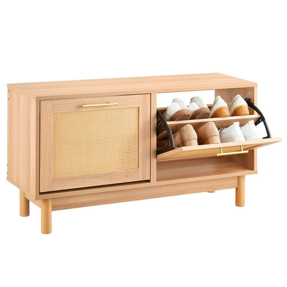Entryway Shoe Storage Bench 39.4x11.8x20.9“ Rattan-Like Rack Flip Drawer