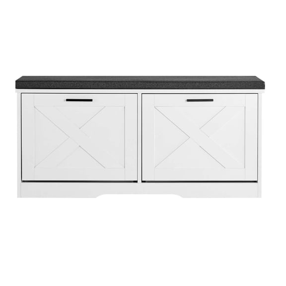Entryway Shoe Storage Bench, 39.4x12x18.7 Inch Organizer with Flip Drawers, 440lbs Capacity, Narrow Shoe Rack Bench with Cushion, for Hallway, Living Room, Bedroom - Black & White
