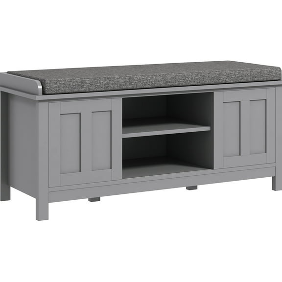 Entryway Shoe Storage Bench, Gray, 10 Pairs Capacity, With Cushion & Sliding Doors, , Adjustable Shelves Build Rack Space,