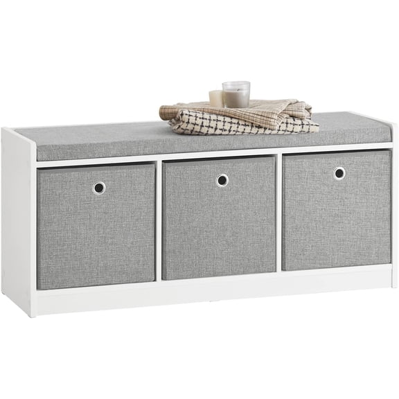 Entryway Storage Bench with 3 Baskets, Bed Ottoman Storage Cubes, Hallway Livingroom Shoe Bench Shoe Rack Shoe Cabinet with Seat Cushion, Grey, FSR65-DG