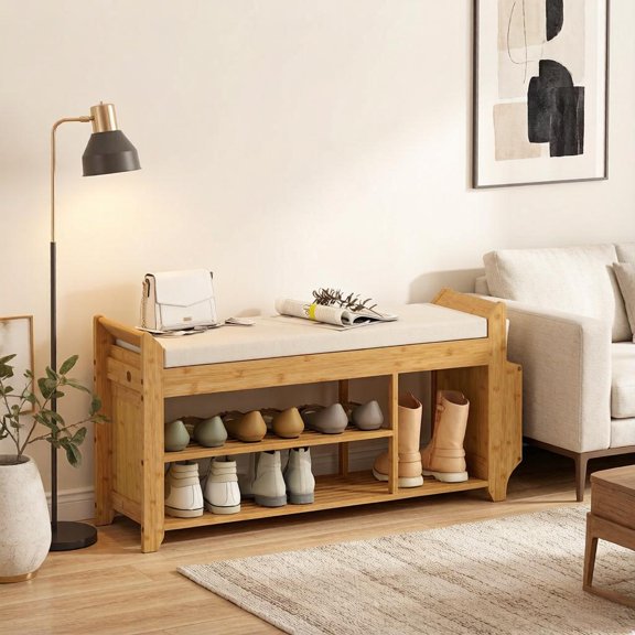 Entryway Storage Bench,Shoe Bench with Comfortable Cushioned Seating