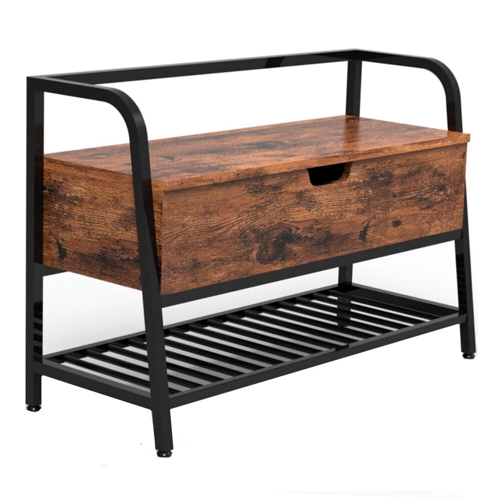 Entryway Storage Bench, Wood Shoe Bench Vintage Shoe Rack with Lift Top ...