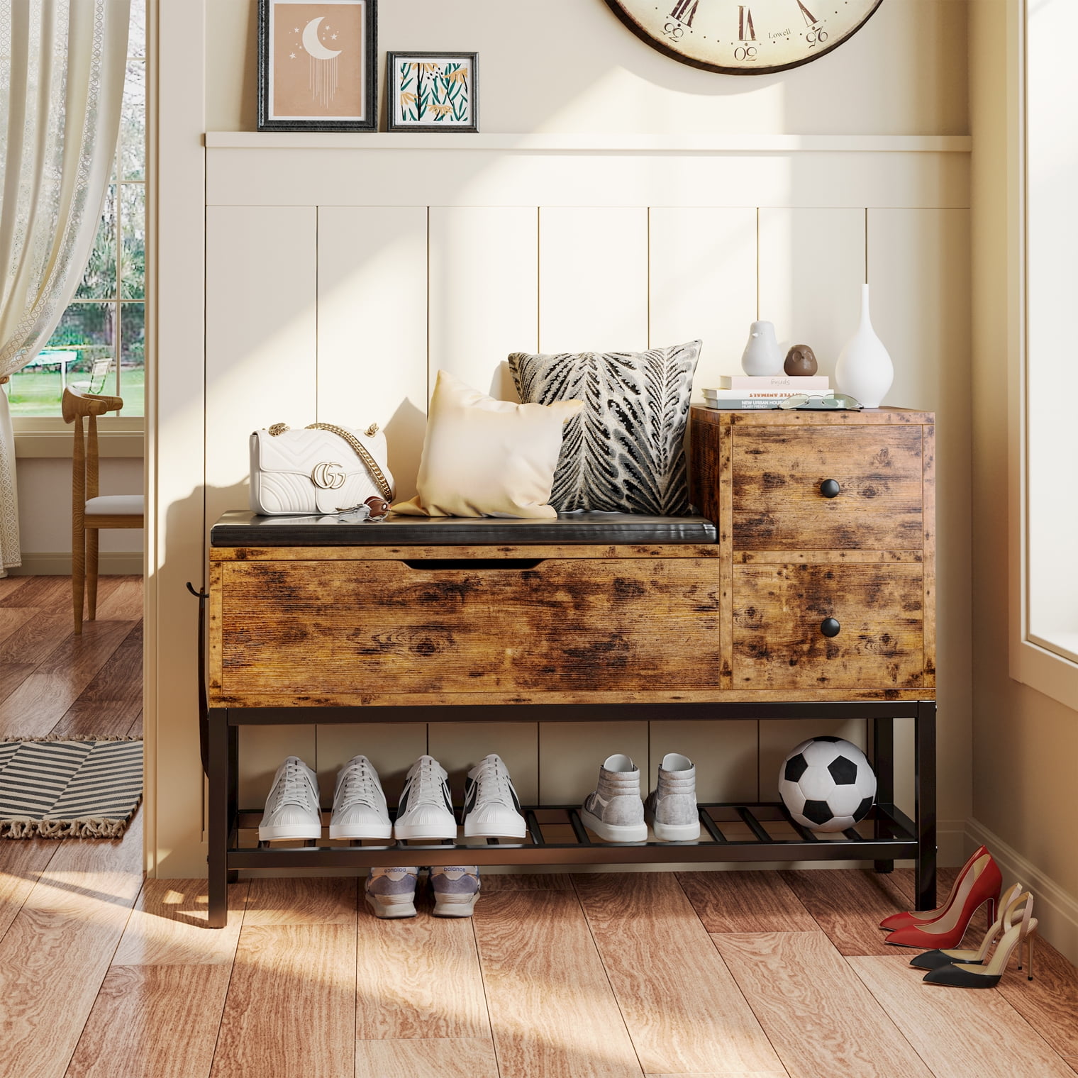 Entryway Storage Ottoman Bench, Shoe Bench with Flip Top Storage Space