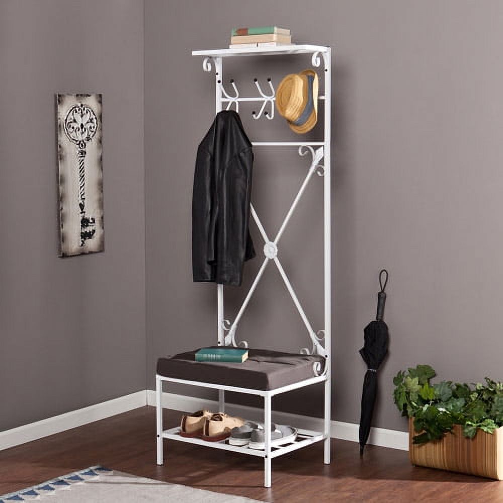 Entryway Storage Rack Bench Seat, White