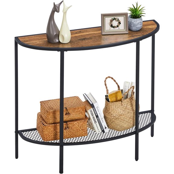 Entryway Table 2 Tier Small Console Table with Storage Half Moon Sofa Couch Table Mid Century Modern Narrow Entry Way Tables, 36.22" D x 11.8" W x 31.5" H, Easy Assembly, Dark Walnut