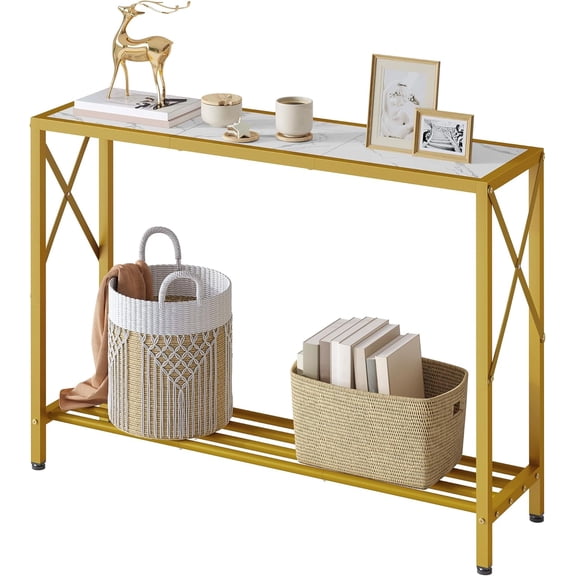 Entryway Table 41.8", 2 Tier Gold Console Table with Shelves