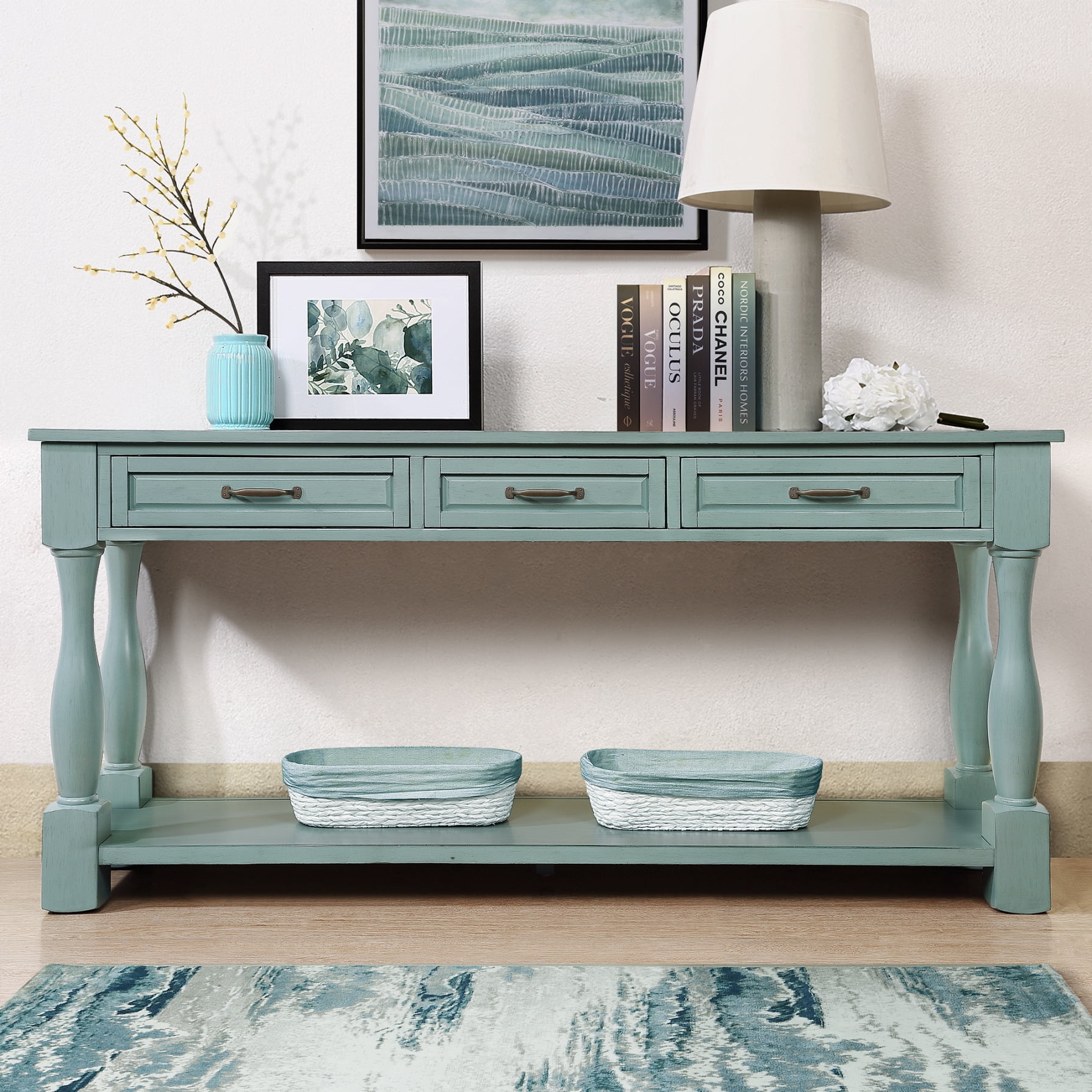 Entryway Table, Console Table with Drawers and Bottom Shelf, Extrathick Sofa Table, Console