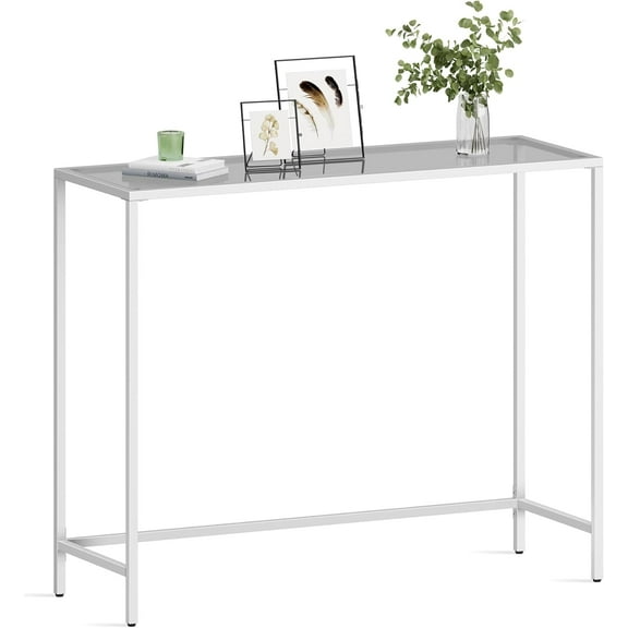 Entryway Table, Console Table, Tempered Glass Tabletop, Modern Sofa Table, Easy Assembly, with Adjustable Feet, for Living Room, Entryway, Pearl White and Slate Gray ULGT026W01