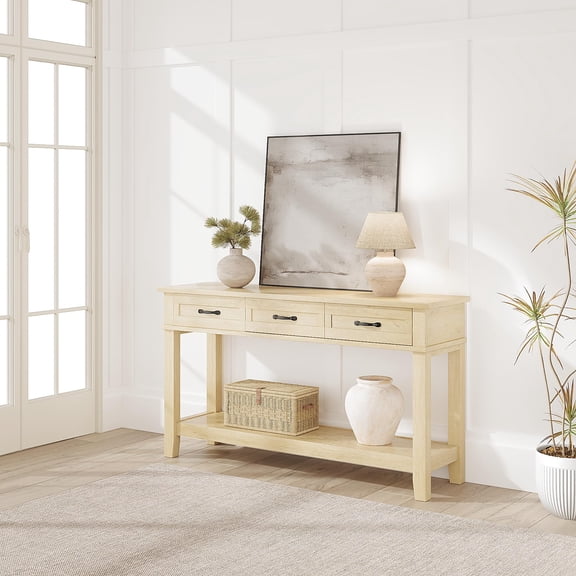 Entryway Table, Console Table with 3 Storage Drawers, 3 Tier Farmhouse Wooden Sofa Table, Hallway Tables for Entryway, Living Room