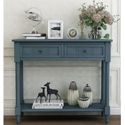 Entryway Table with Drawers, SEGMART Console Table with Storage, Solid Wood Vintage Sofa Table with Bottom Shelf, Modern Entry Table Hallway Table for Living Room Entryway Hallway Foyer, Navy