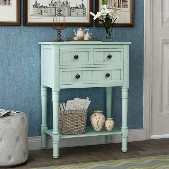 Entryway Table with Drawers & Shelf, SEGMART 23"x13" Small Console Table Sofa Table with Storage, Elegant Console Table Small Entry Table for Small Spaces Living Room Hallway Foyer Study, Retro Blue