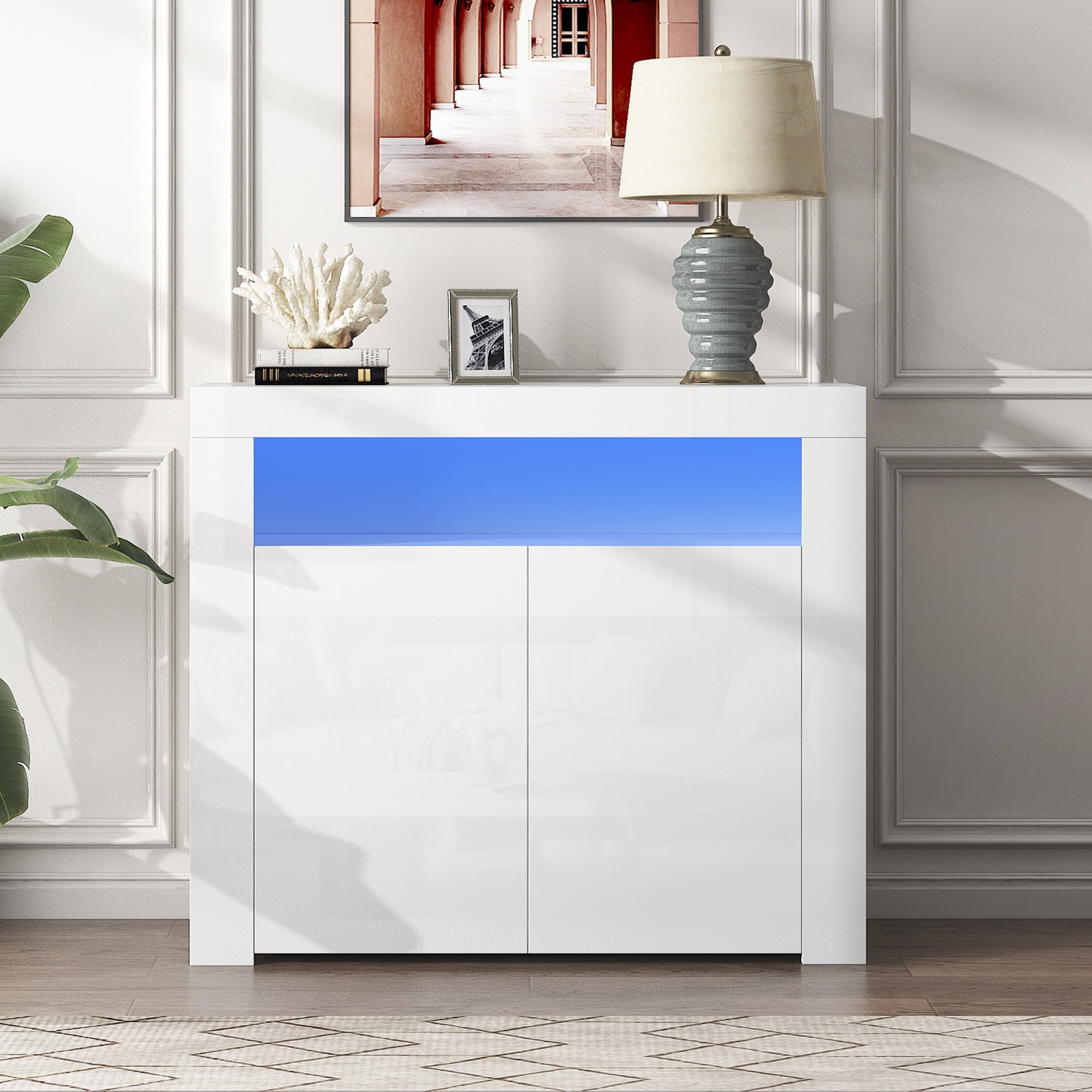 Entryway Table, Modern High Gloss Rectangular Buffet Sideboard Desk ...