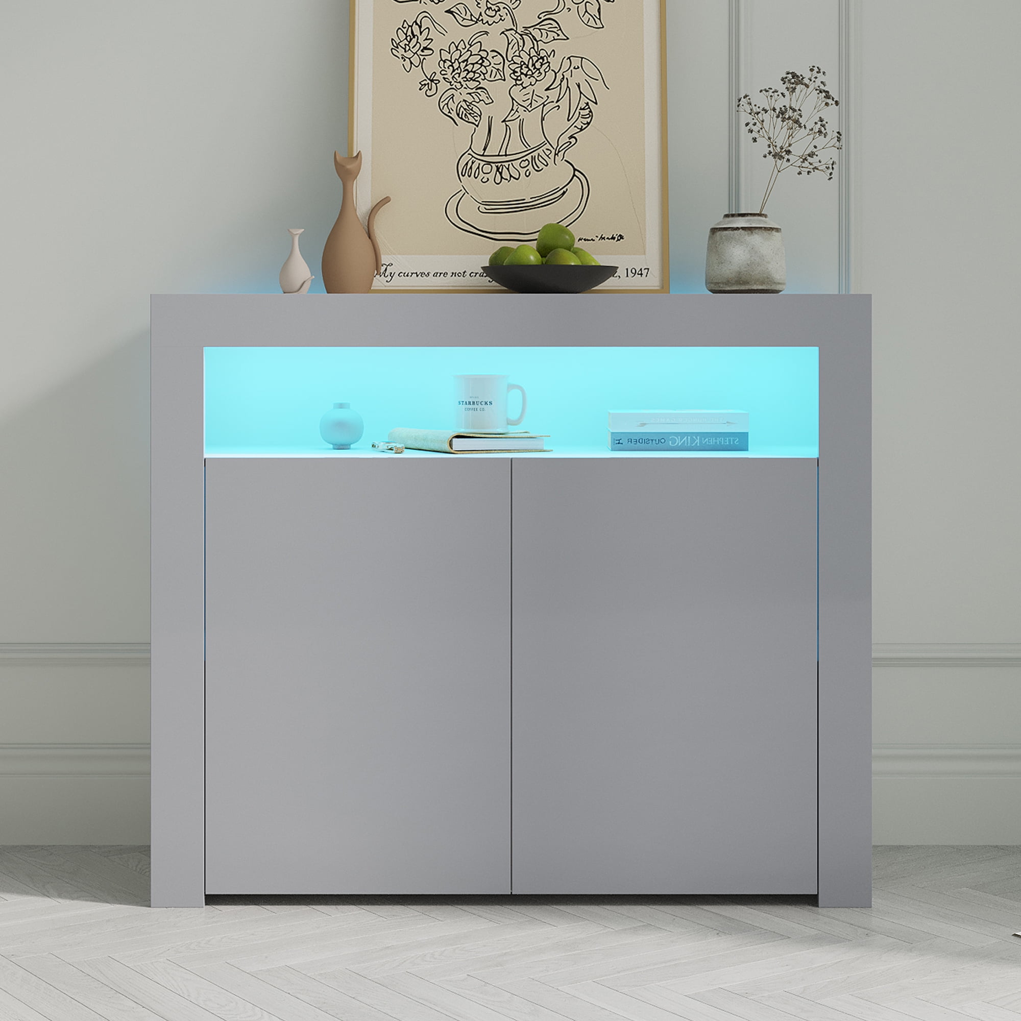 Entryway Table, Modern High Gloss Rectangular Buffet Sideboard Desk
