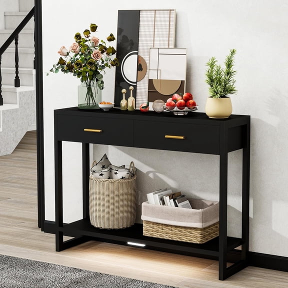 Entryway Table with Motion Sensor Light, 2 Drawers Shelf & Metal Handles  Console Table for Hallway, Sofa, Behind Couch, Living Room & Entrance Decor