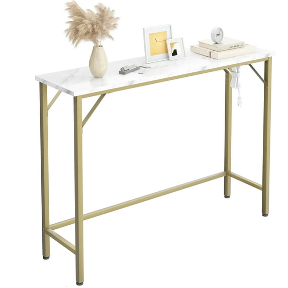 Entryway Table with Power Outlets & USB Ports, Narrow Sofa Table with Charging Station, 39.3" Industrial Console Table, Behind Couch Table for Living Room, Hallway, Foyer, Bedroom