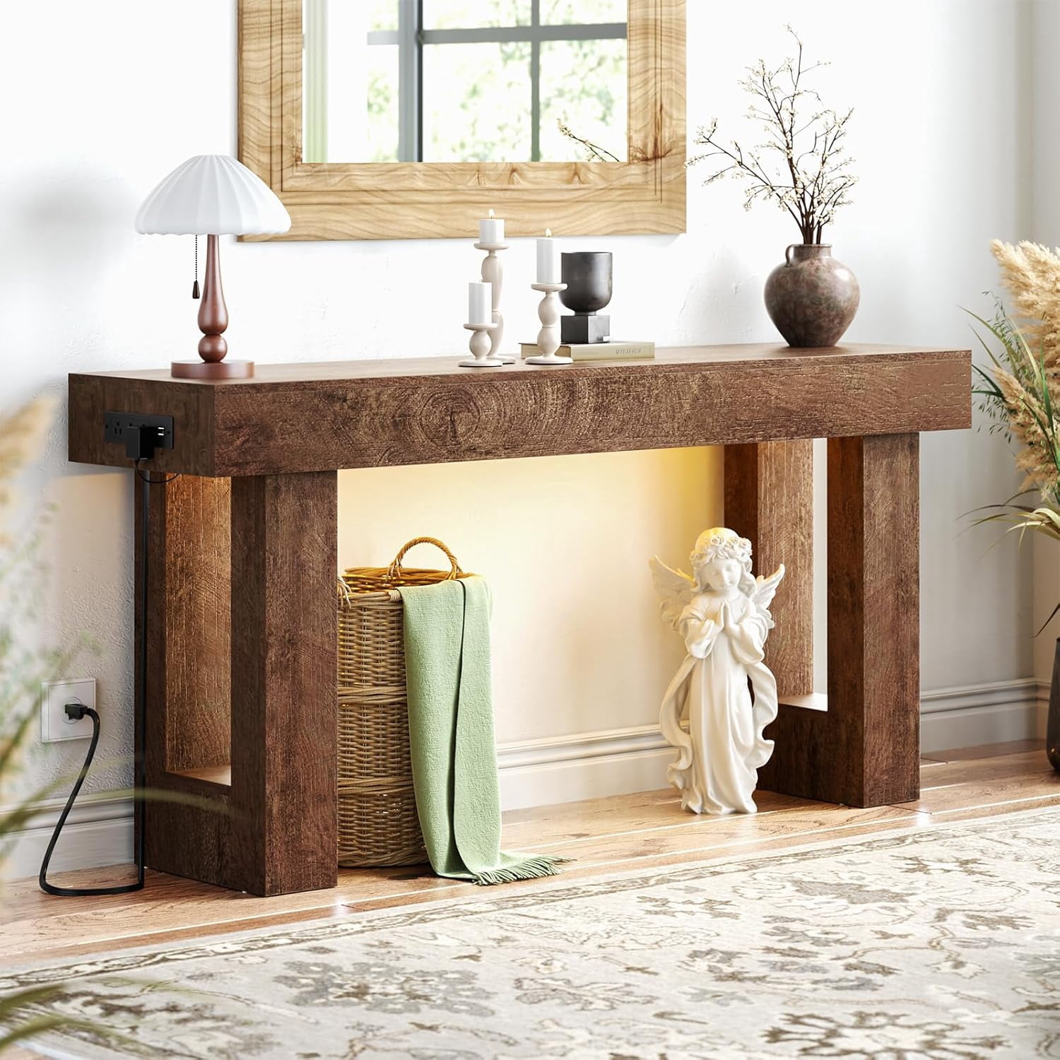 Collapsable Entry Way Table Entryway Table with Socket and Sensor Light Narrow Console Table with ...